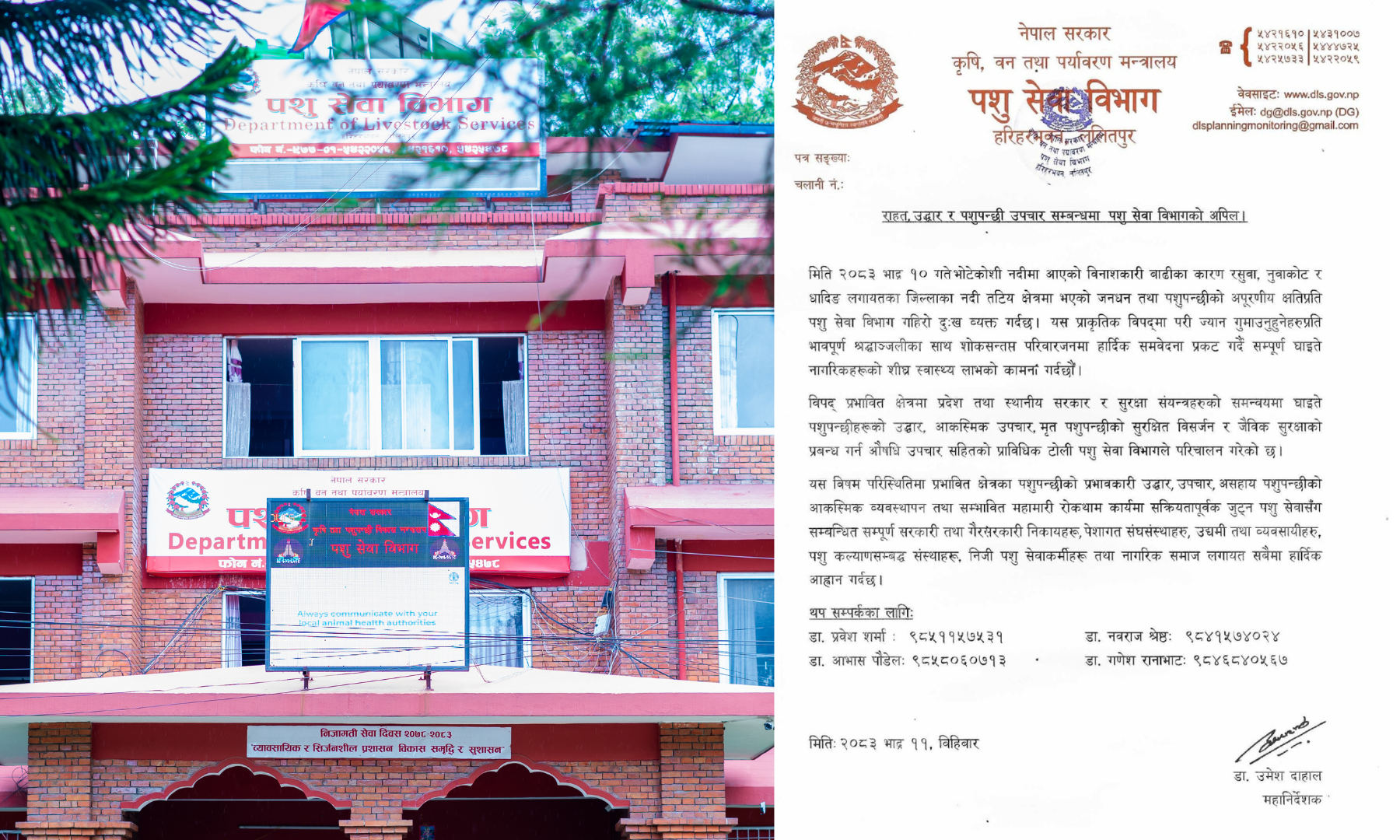 विपद् प्रभावित क्षेत्रमा घाइते पशुपन्छीको उद्धार तथा आकस्मिक उपचारको लागि प्राविधिक टोली परिचालन